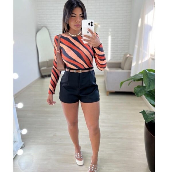 Short Feminino Alfaiataria Elegante com Cinto marrom Tendência - PROMOÇÃO - Image 2
