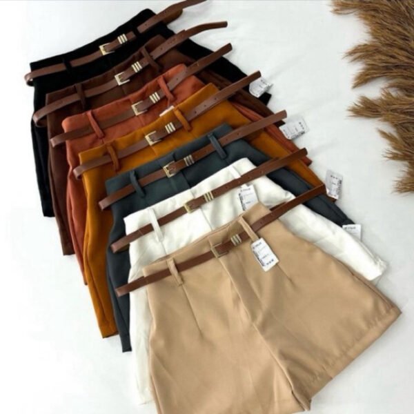 Short Feminino Alfaiataria Elegante com Cinto marrom Tendência - PROMOÇÃO - Image 3