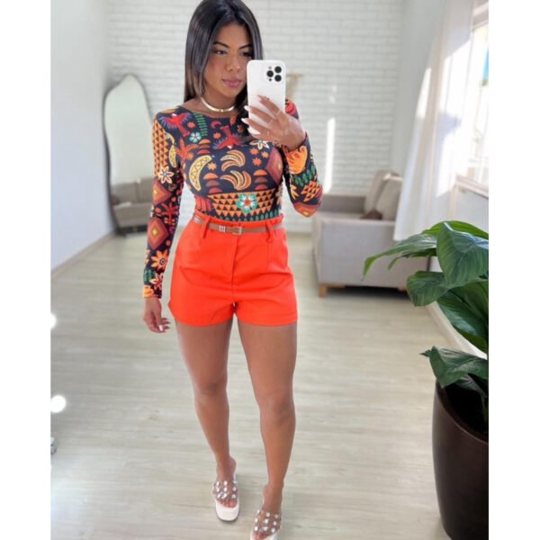 Short Feminino Alfaiataria Elegante com Cinto marrom Tendência - PROMOÇÃO - Image 5