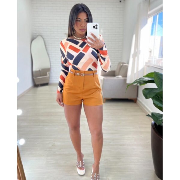 Short Feminino Alfaiataria Elegante com Cinto marrom Tendência - PROMOÇÃO - Image 7