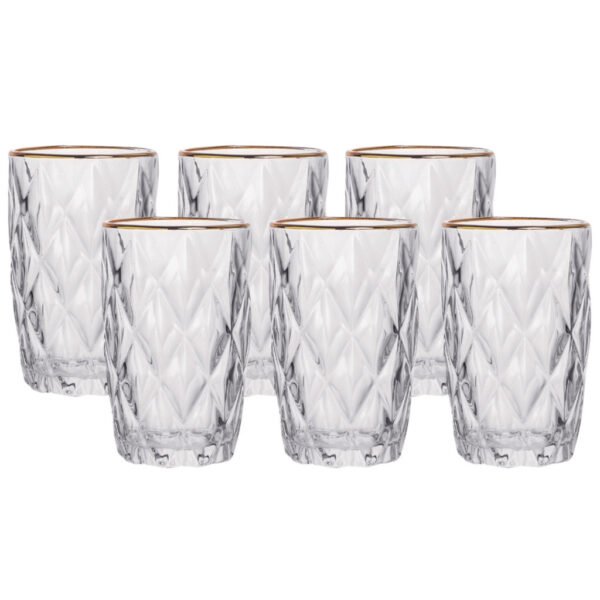 Conjunto De Copo Diamante Clear Transparente Borda Dourada 350ml 6 peças - Image 2