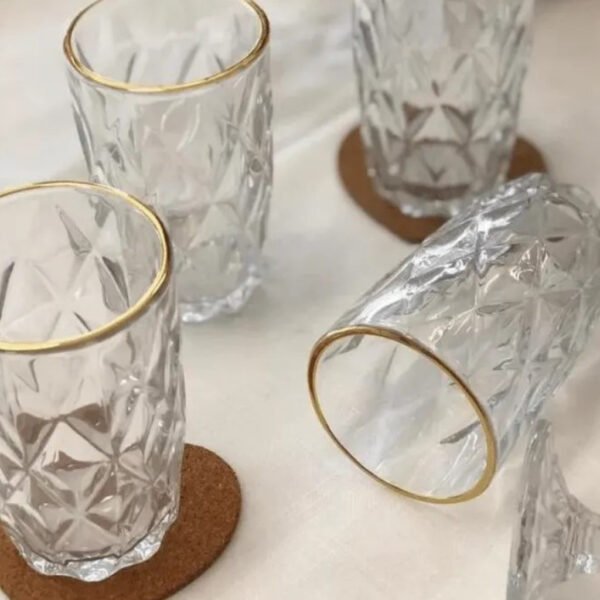 Conjunto De Copo Diamante Clear Transparente Borda Dourada 350ml 6 peças - Image 3