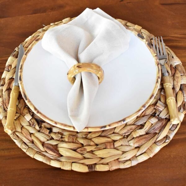 Prato Raso Branco com Borda de Bambu 27cm 1ª Linha Scalla - Image 4