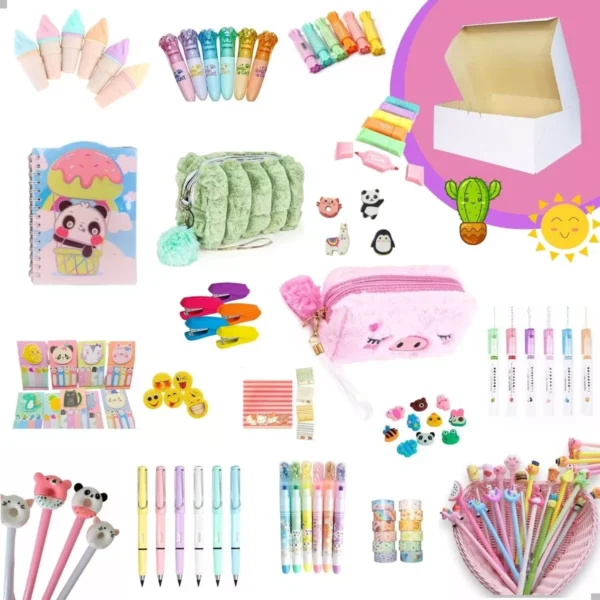 Papelaria Fofa Kawaii Caixa Kit 15 Itens Criativos