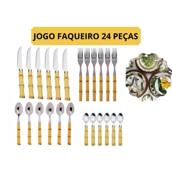 Faqueiro Bambu Talheres Completo 24 Peças Aço Inox Bambu - Image 4