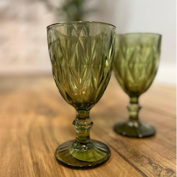 Jogo de Taças Luxo Diamond Verde Copo Vidro 340ml Mesa Posta - Image 2
