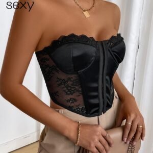 SV Sexy Top tomara que caia feminino de festa, com renda e cetim