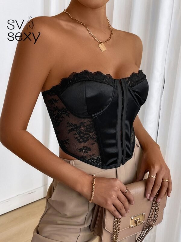 SV Sexy Top tomara que caia feminino de festa, com renda e cetim