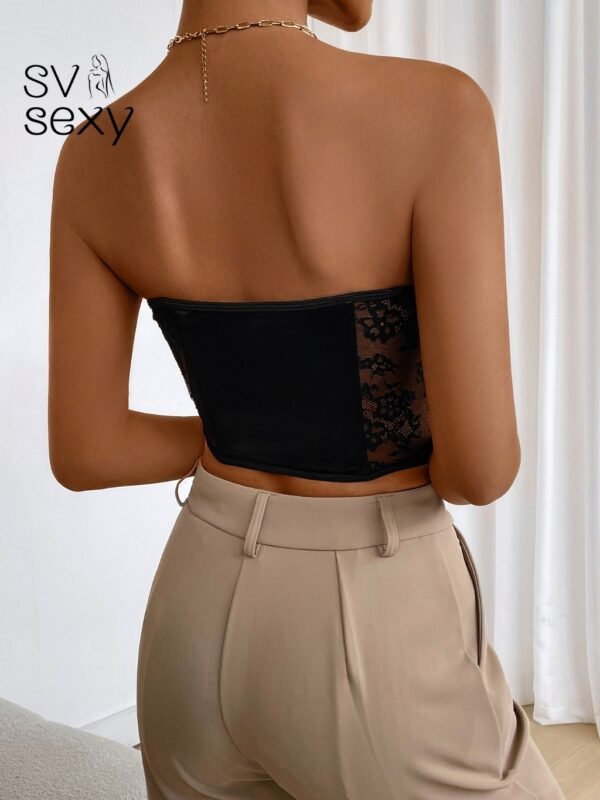 SV Sexy Top tomara que caia feminino de festa, com renda e cetim - Image 4
