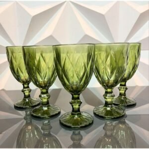 Jogo de Taças Luxo Diamond Verde Copo Vidro 340ml Mesa Posta