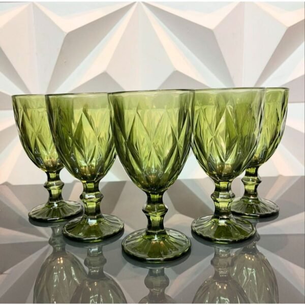 Jogo de Taças Luxo Diamond Verde Copo Vidro 340ml Mesa Posta