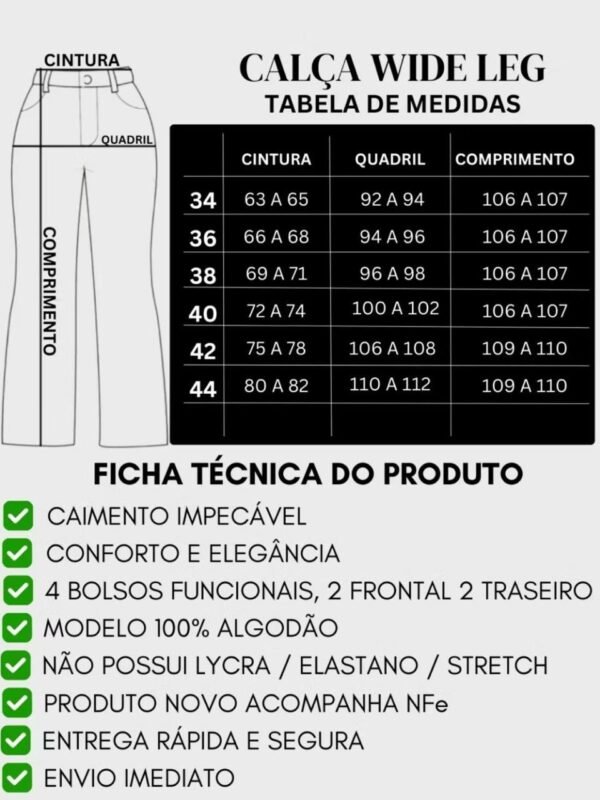 Calça Wide Leg Jeans Feminina Pantalona Cós Alto Premium - Image 2