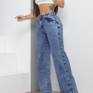 Calça Wide Leg Jeans Feminina Pantalona Cós Alto Premium