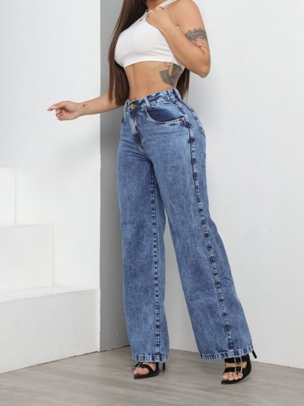 Calça Wide Leg Jeans Feminina Pantalona Cós Alto Premium