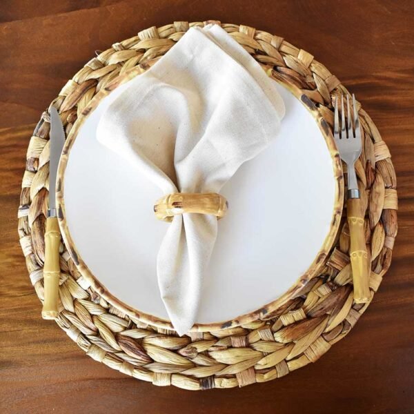 Prato Raso Branco com Borda de Bambu 27cm 1ª Linha Scalla - Image 7