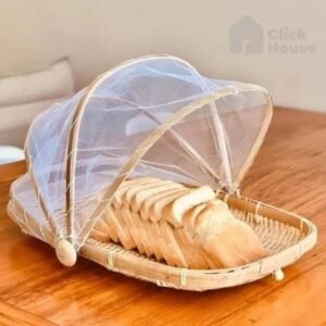 Cesto Porta Pão Bolo Retangular Cobertura Retrátil Rattan