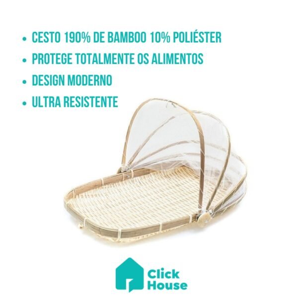 Cesto Porta Pão Bolo Retangular Cobertura Retrátil Rattan - Image 3