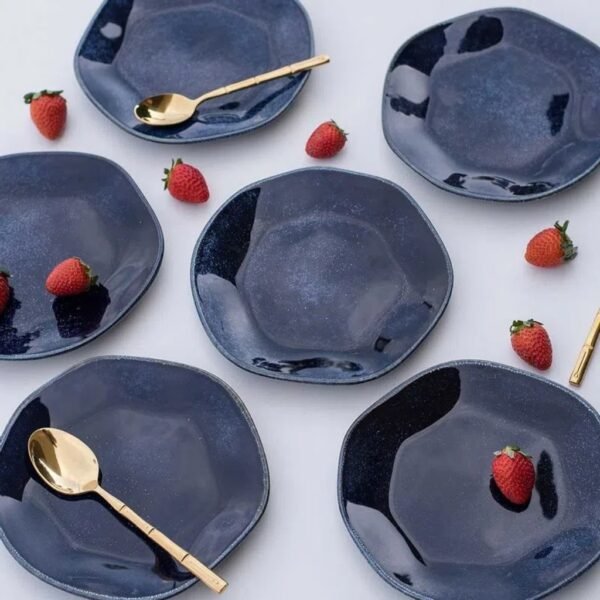 Prato Sobremesa Ryo Safira 21,5cm Oxford Porcelanas Azul Escuro Orgânico - Image 2