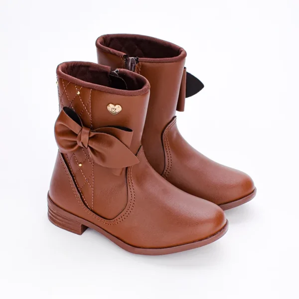Bota Infantil Feminina Kidy Montaria Com Laço Marrom