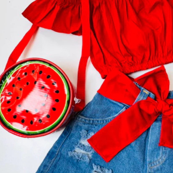 Conjunto Ciganinha infantil com bolsinha em formato de fruta com cinto - Image 4