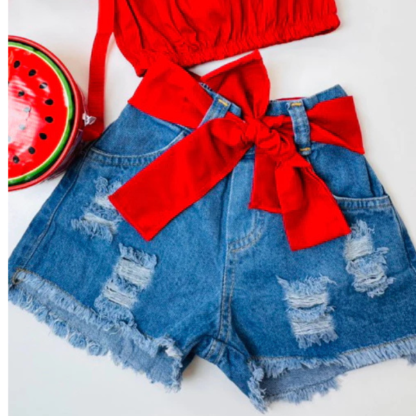 Conjunto Ciganinha infantil com bolsinha em formato de fruta com cinto - Image 5