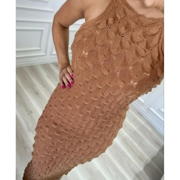 Vestido Modal Tricot Escamas Midi Alta Qualidade Verão 2024 - Image 2