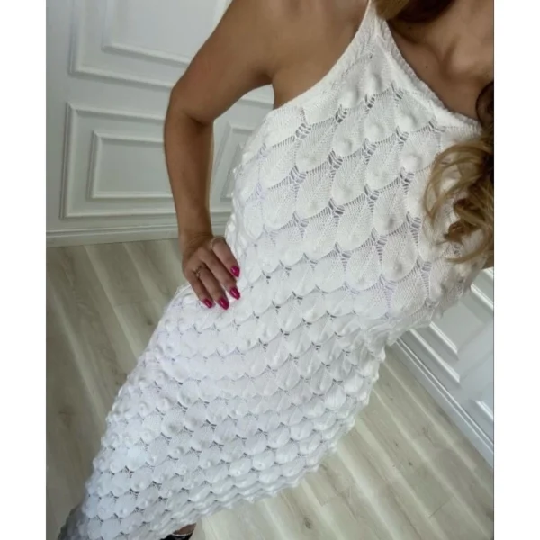 Vestido Modal Tricot Escamas Midi Alta Qualidade Verão 2024 - Image 3