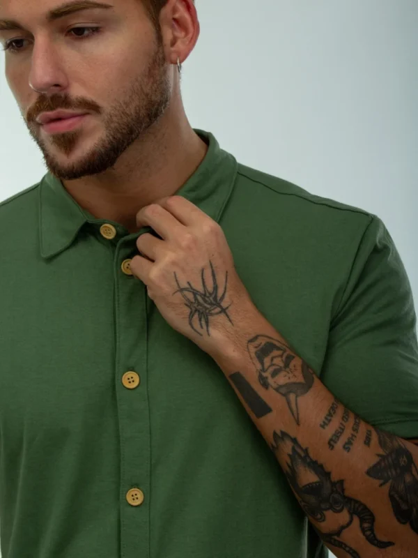 Camisa Verão Masculina Com Botão Modelagem Slim Malha - Image 2