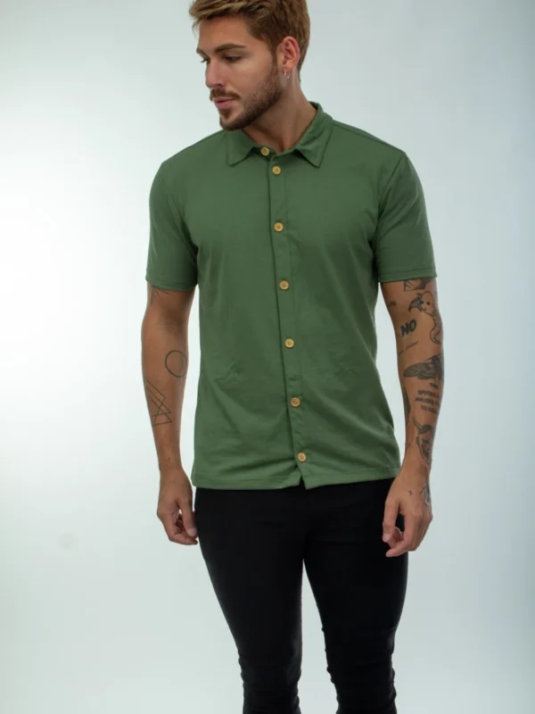 Camisa Verão Masculina Com Botão Modelagem Slim Malha