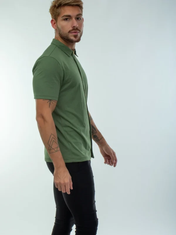 Camisa Verão Masculina Com Botão Modelagem Slim Malha - Image 3