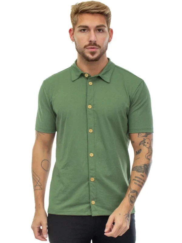 Camisa Verão Masculina Com Botão Modelagem Slim Malha - Image 5