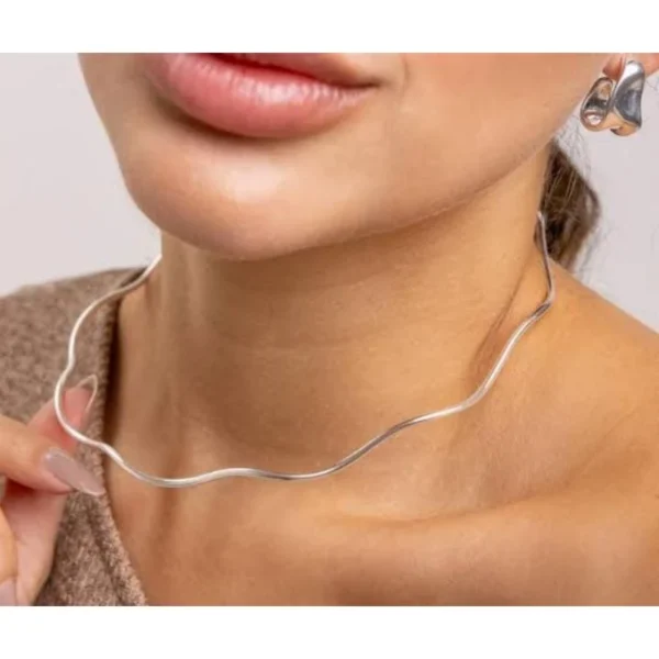 Choker Aro ondulado liso e ajustável - Prata e dourado. - Image 2