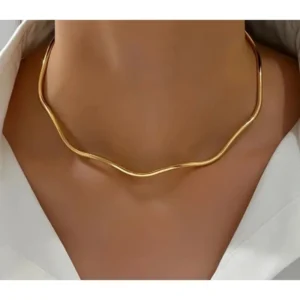 Choker Aro ondulado liso e ajustável - Prata e dourado.