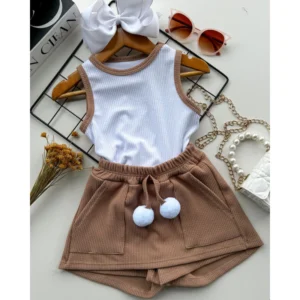Conjunto de menina pompom infantil e juvenil verão