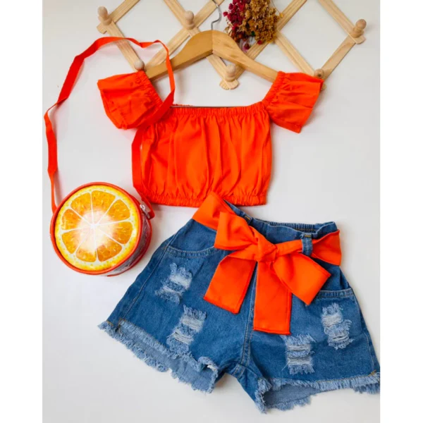 Conjunto Ciganinha infantil com bolsinha em formato de fruta com cinto - Image 2