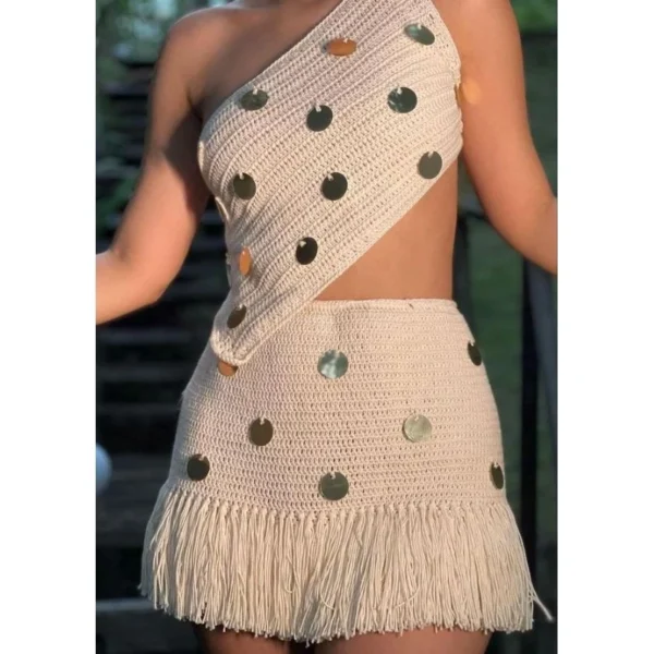 Conjunto de crochê franjas saia e cropped - Image 2