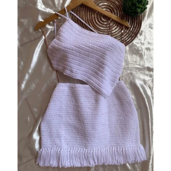 Conjunto de crochê franjas saia e cropped - Image 4