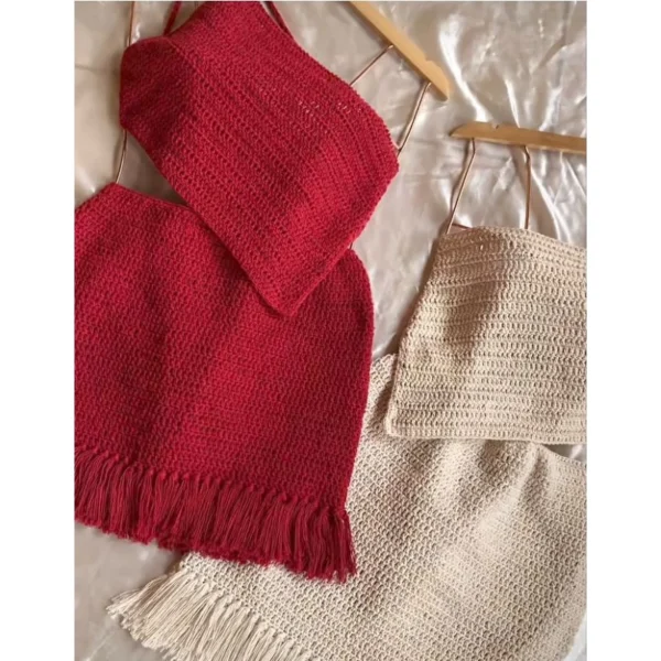 Conjunto de crochê franjas saia e cropped - Image 3