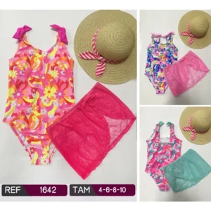 Kit Maiô Infantil Com Saída Saia Biquini Menina Proteção Solar