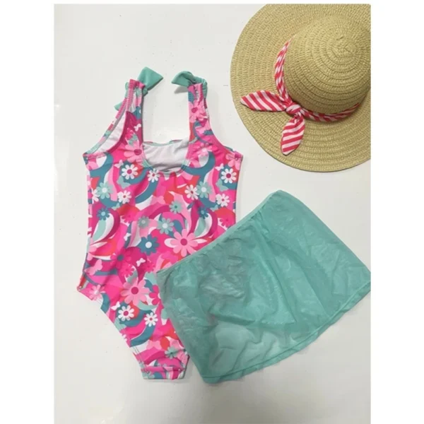 Kit Maiô Infantil Com Saída Saia Biquini Menina Proteção Solar - Image 2