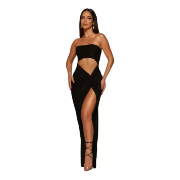 Vestido Longo Lurex Fenda Lateral Franzida Festa - Image 7
