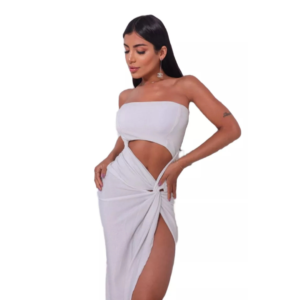 Vestido Longo Lurex Fenda Lateral Franzida Festa