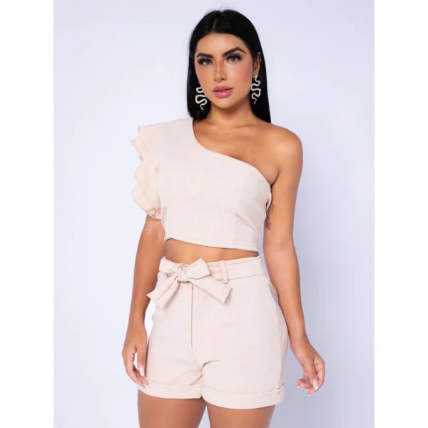 Conjunto Feminino em linho Shorts e Cropped E Shortinho Verão - Image 2