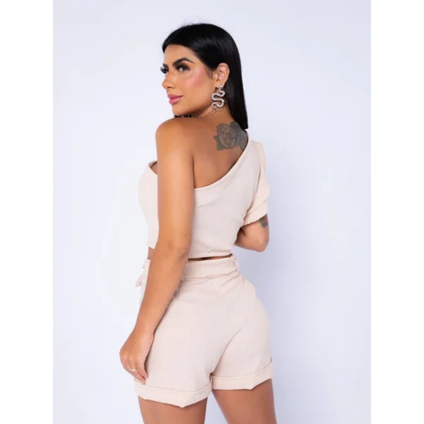 Conjunto Feminino em linho Shorts e Cropped E Shortinho Verão - Image 6