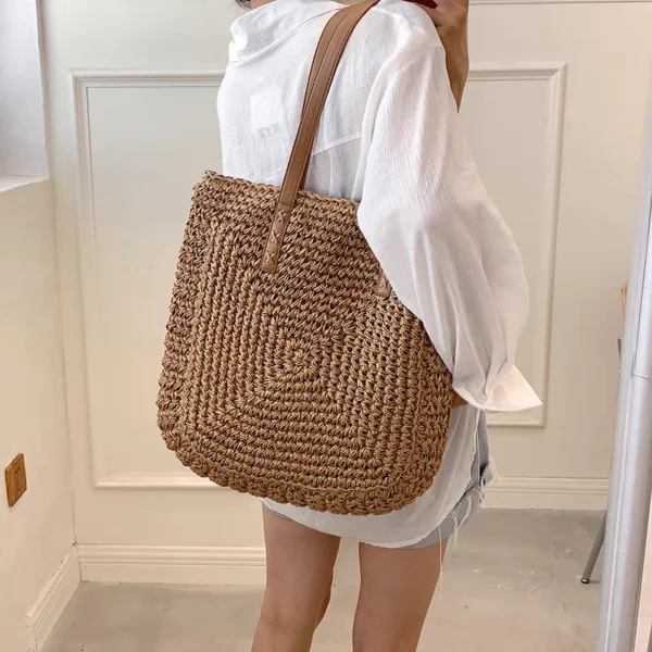 Bolsa feminina de palha grande de praia coleção nova verão 2024