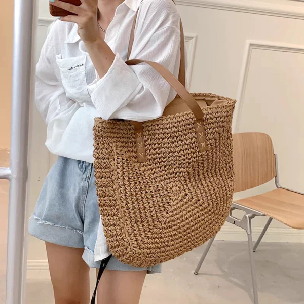 Bolsa feminina de palha grande de praia coleção nova verão 2024 - Image 3