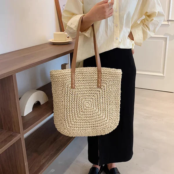Bolsa feminina de palha grande de praia coleção nova verão 2024 - Image 4