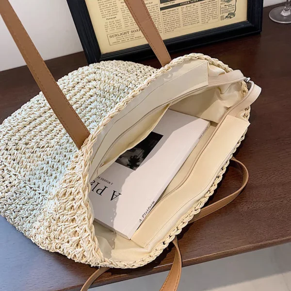 Bolsa feminina de palha grande de praia coleção nova verão 2024 - Image 5
