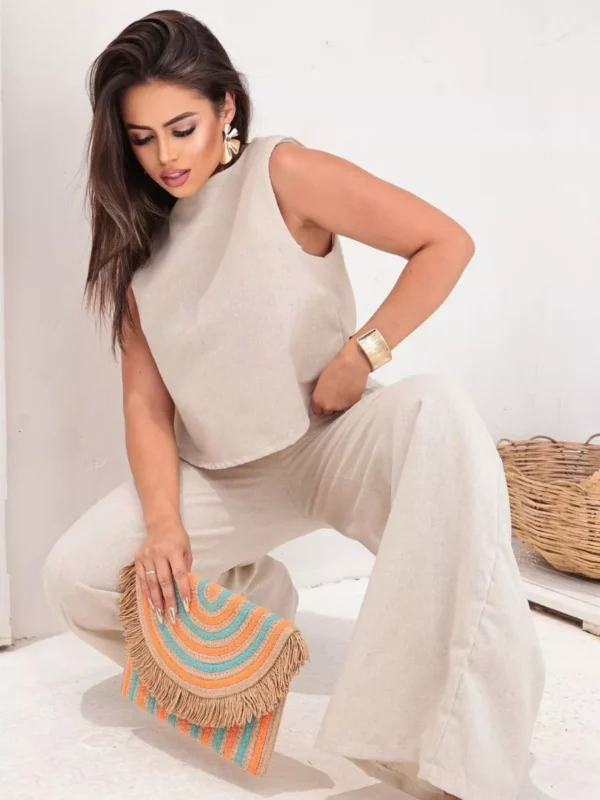 Conjunto Alfaiataria Social Feminino Calça e Blusa Em Linho - Image 2