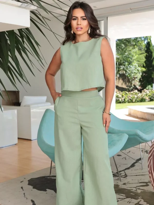 Conjunto Alfaiataria Social Feminino Calça e Blusa Em Linho - Image 5